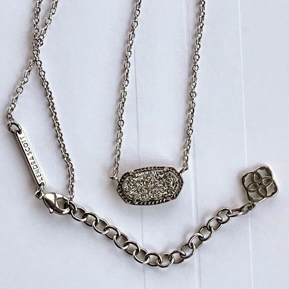 Kendra Scott Elisa Platinum Drusy Pendant Silver Necklace - Picture 6 of 14